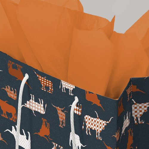 Burnt Orange  Dark Gray Patterned Longhorns Medium Gift Bag
