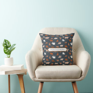Burnt Orange & Dark Gray Patterned Longhorns Throw Pillow