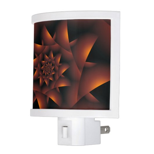 Burnt Orange Dark Spiral Fractal Night Light (Left)