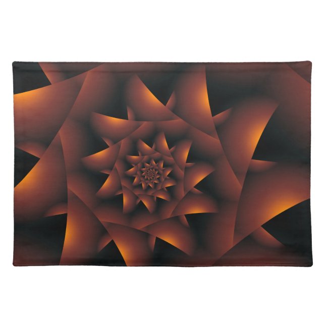 Burnt Orange Dark Spiral Fractal Placemats (Front)