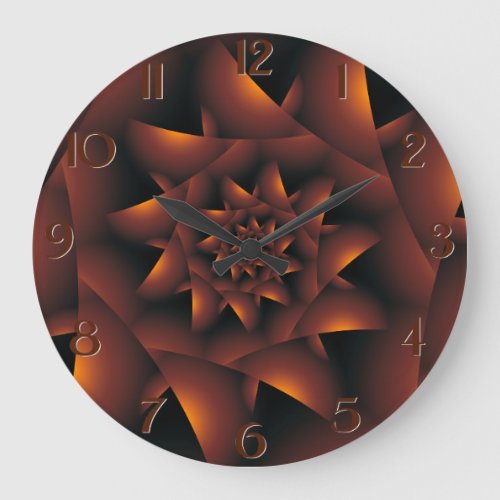 Burnt Orange Dark Spiral Fractal Wall Clock