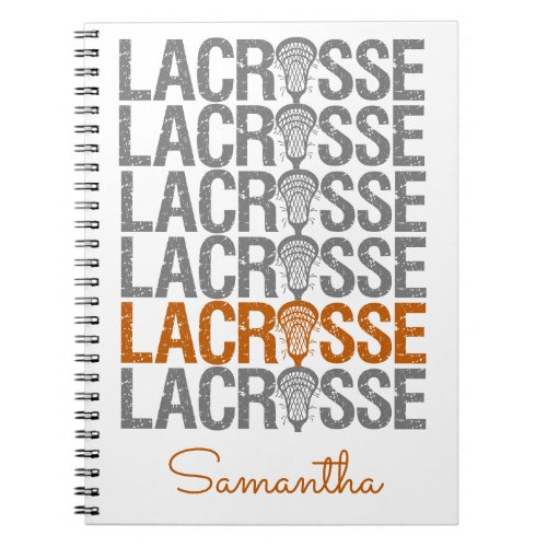 Burnt Orange Distressed Lacrosse Word Notebook