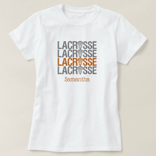 Burnt Orange Distressed Lacrosse Word T_Shirt