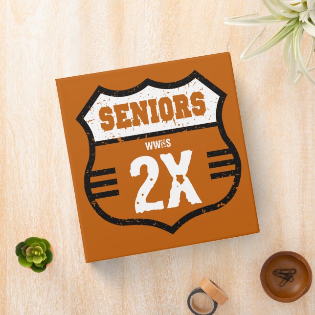 Burnt Orange Distressed Seniors Road Sign 3 Ring Binder (In Situ)