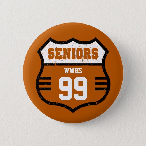 Burnt Orange Distressed Seniors Road Sign Button