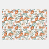 Burnt Orange Dots Floral Green Weave Pattern Wrapping Paper Sheets (Front)