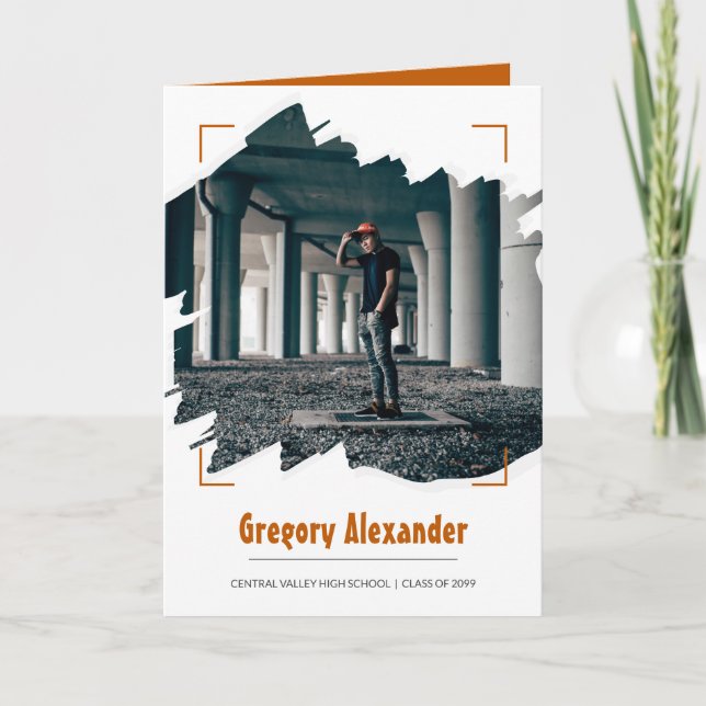 Burnt Orange Edgy Abstract Brushstroke Photo Invitation (Front)