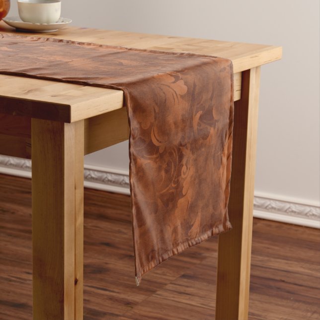Burnt Orange Elegant Abstract Pattern Short Table Runner (In Situ)