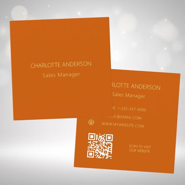 Burnt orange elegant minimalist QR code Square Business Card (Creator Uploaded)