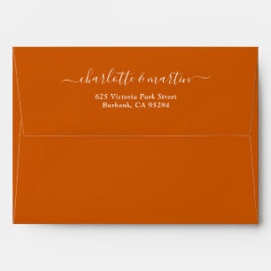 Burnt Orange Elegant Script Return Address Wedding Envelope