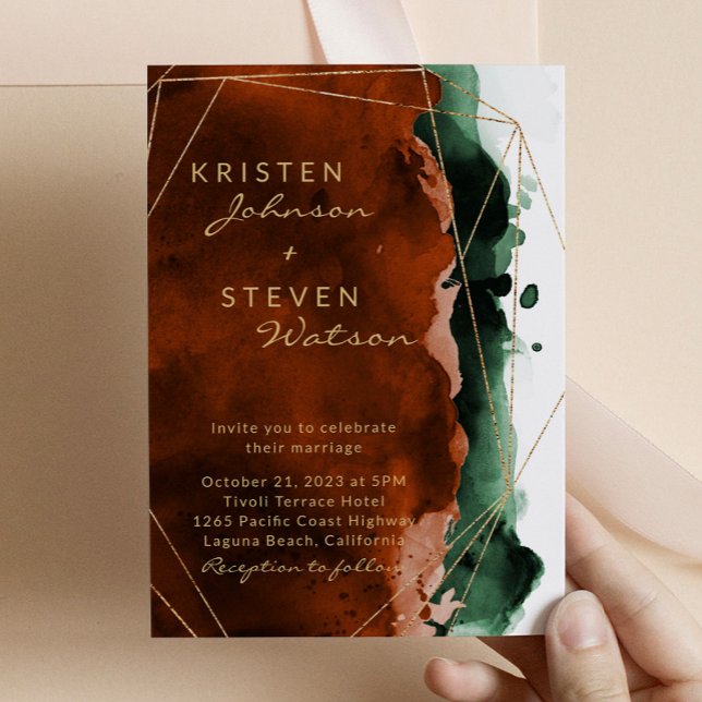  Burnt Orange & Emerald Green Wedding Invitation (Creator Uploaded)