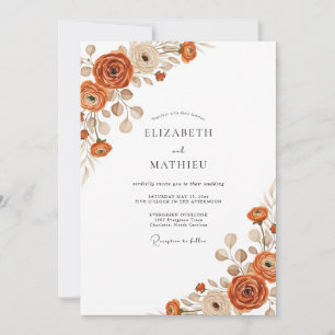 Burnt Orange Ethereal Floral Wedding Invitation