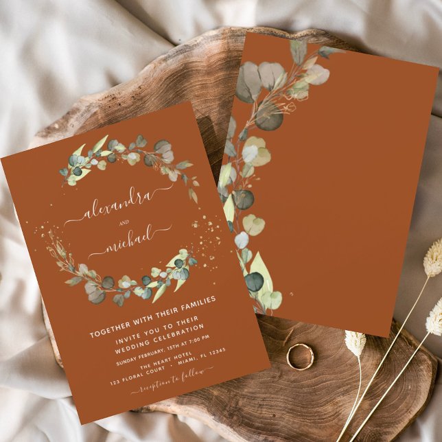 Burnt Orange Eucalyptus Greenery Elegant Wedding Invitation (Creator Uploaded)