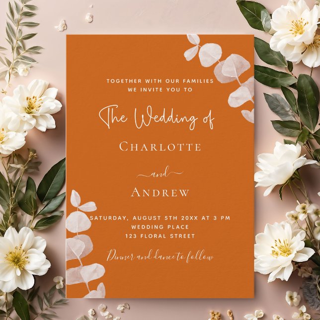 Burnt orange eucalyptus luxury wedding invitation (Creator Uploaded)