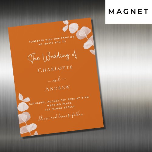 Burnt orange eucalyptus luxury wedding magnetic invitation