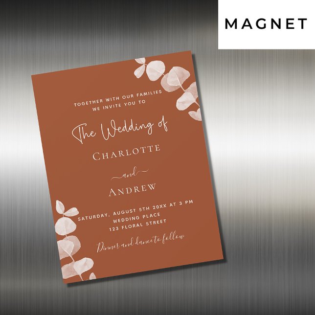 Burnt orange eucalyptus luxury wedding magnetic invitation (Creator Uploaded)