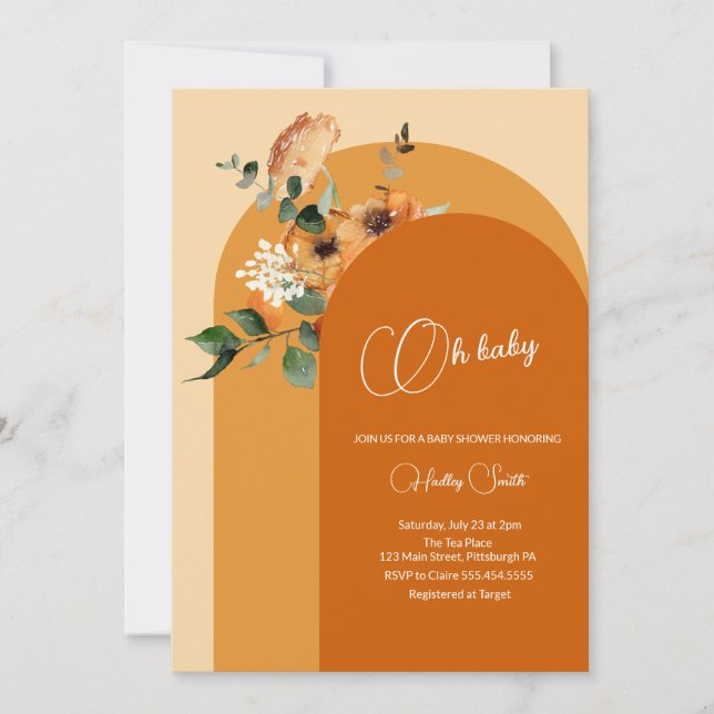 Burnt orange Fall arch baby shower Oh baby Invitation (Front)