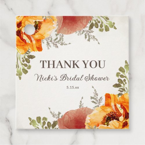 Burnt Orange Fall Autumn Floral Bridal Shower  Favor Tags