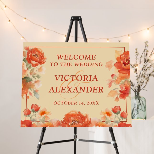 Burnt Orange Fall Floral Wedding Welcome Foam Board (In Situ (Stand))