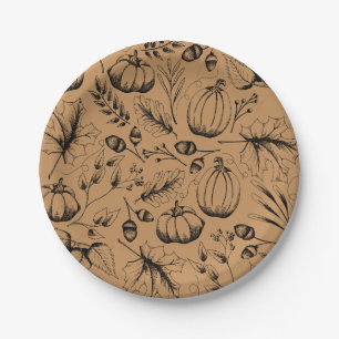Burnt Orange Fall Harvest Pumpkin Paper Plates