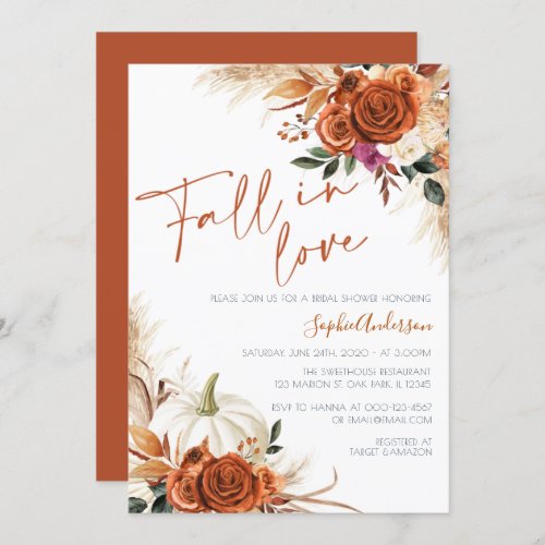 Burnt Orange Fall in Love Boho Bridal Shower Invitation