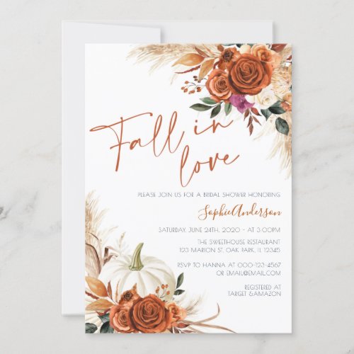 Burnt Orange Fall in Love Boho Bridal Shower Invitation