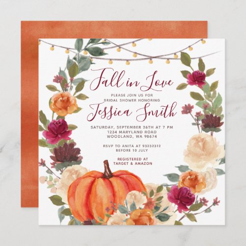 Burnt Orange Fall in Love Bridal Shower Invitation