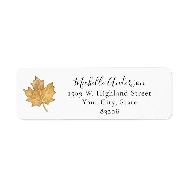 Burnt Orange Fall Maple Leaf Return Address Label (Front)