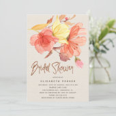 Burnt orange fall watercolor floral bridal shower invitation (Standing Front)