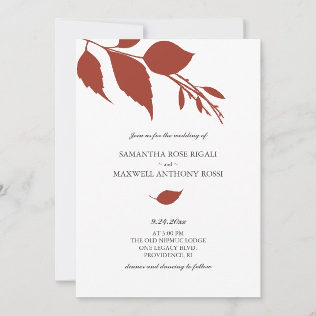 Burnt Orange Fall Wedding Invitation (Front)