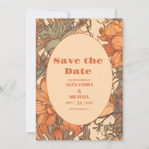 Burnt Orange Floral Art Nouveau Wedding Save The Date