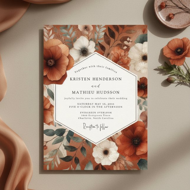 Burnt Orange Floral Autumn Elegance Wedding Invitation (Creator Uploaded)
