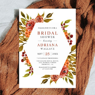 Burnt Orange Floral Autumn Fall Bridal Shower Invitation