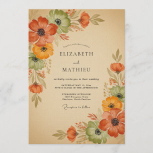Burnt Orange Floral Autumn Wedding Invitation