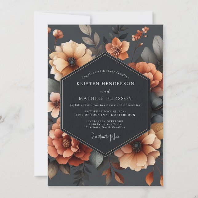 Burnt Orange Floral Autumn Wedding Invitation (Front)