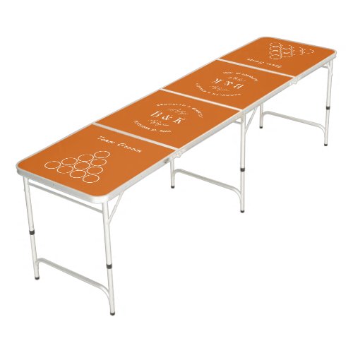 Burnt Orange Floral Botanical Wedding Couple Name Beer Pong Table