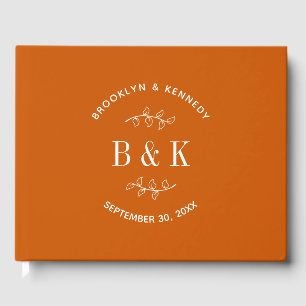 Burnt Orange Floral Botanical Wedding Couple Name Guest Book