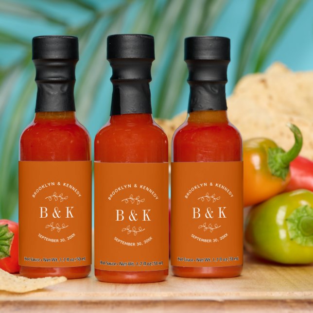 Burnt Orange Floral Botanical Wedding Couple Name Hot Sauces (Multi)