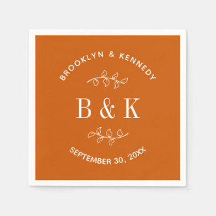 Burnt Orange Floral Botanical Wedding Couple Name Napkins