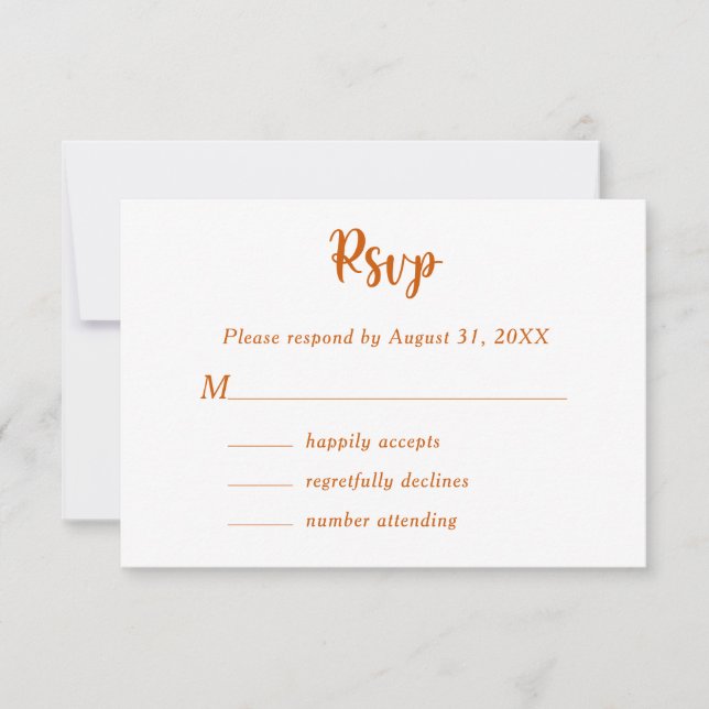 Burnt Orange Floral Botanical Wedding Couple Name RSVP Card (Front)