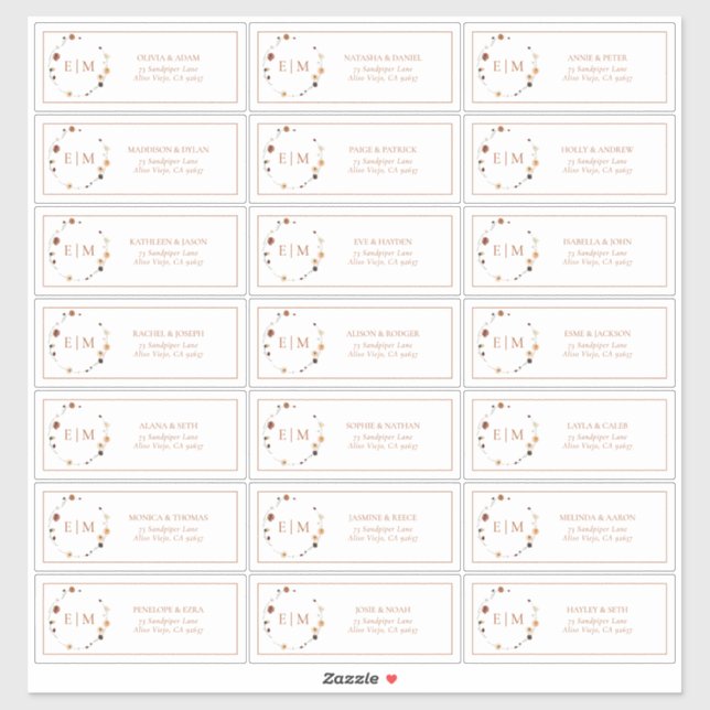 Burnt Orange Floral Crest Monogram Guest Address Sticker (Sheet)