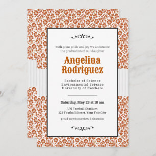 Burnt Orange Floral Damask Photo Graduation Invitation
