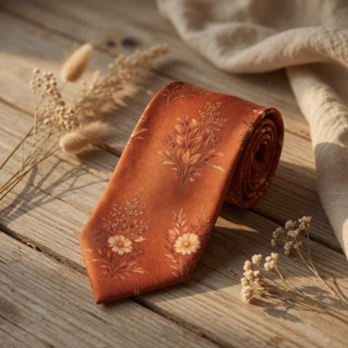 Burnt Orange Floral Elegant Autumn Botanical  Neck Tie
