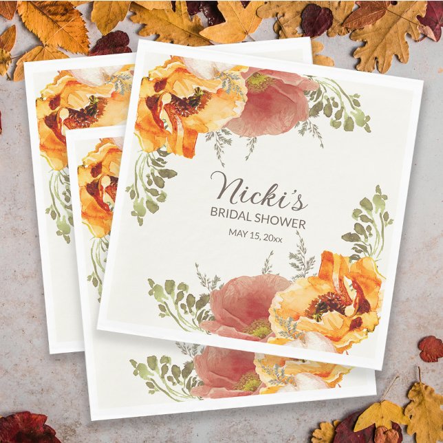 Burnt Orange Floral Fall Autumn Bridal Shower Napkins (Creator Uploaded)