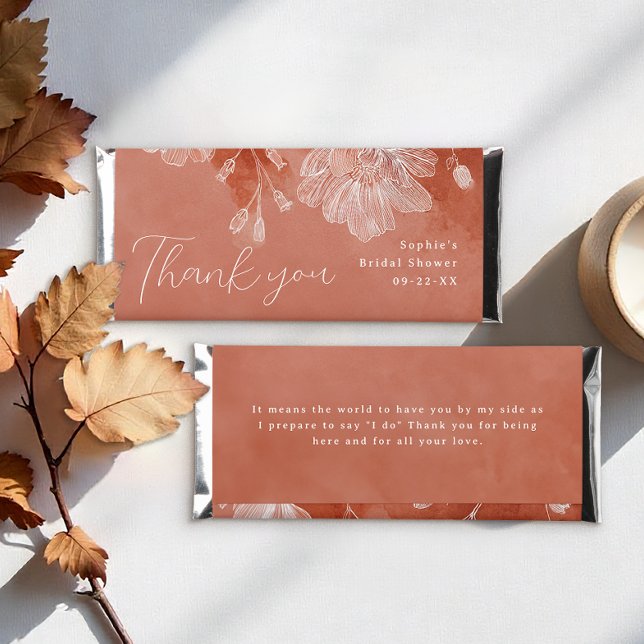 Burnt Orange Floral Fall Bridal Shower Candy Bar W (Thank You Candy Favor)