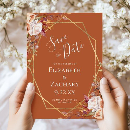 Burnt Orange Floral Fall Wedding Save the Date