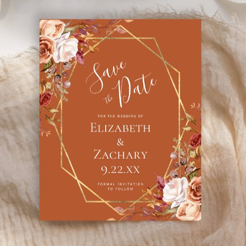 Burnt Orange Floral Fall Wedding Save the Date