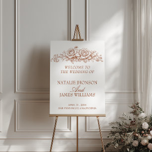 Burnt Orange Floral Garden Wedding Welcome Sign