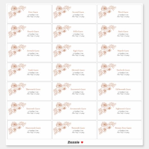 Burnt Orange Floral Line Art Guest Address Sticker