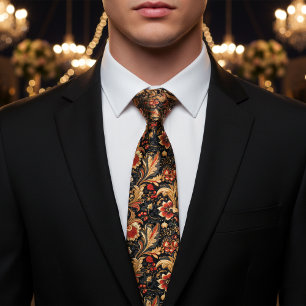 Burnt Orange Floral Necktie   Medieval Style